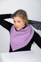 Versatile Handmade Wool Triangle Shawl - Lilac, Medium Grey