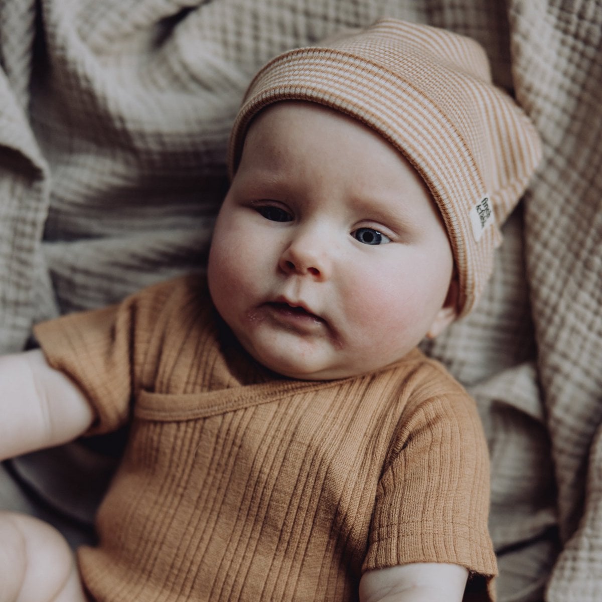 Baby Merino Rib Hat – Fawn Stripe