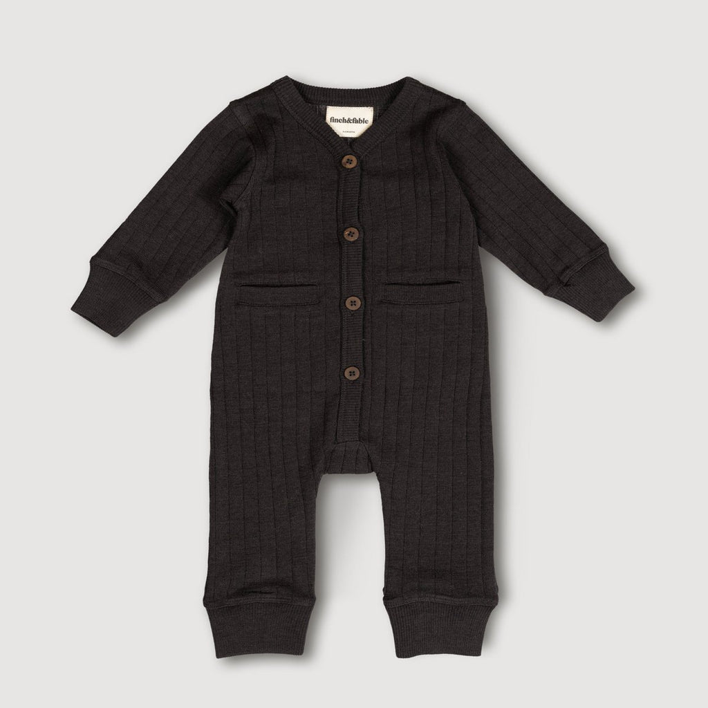 Baby Merino Rib Playsuit – Storm