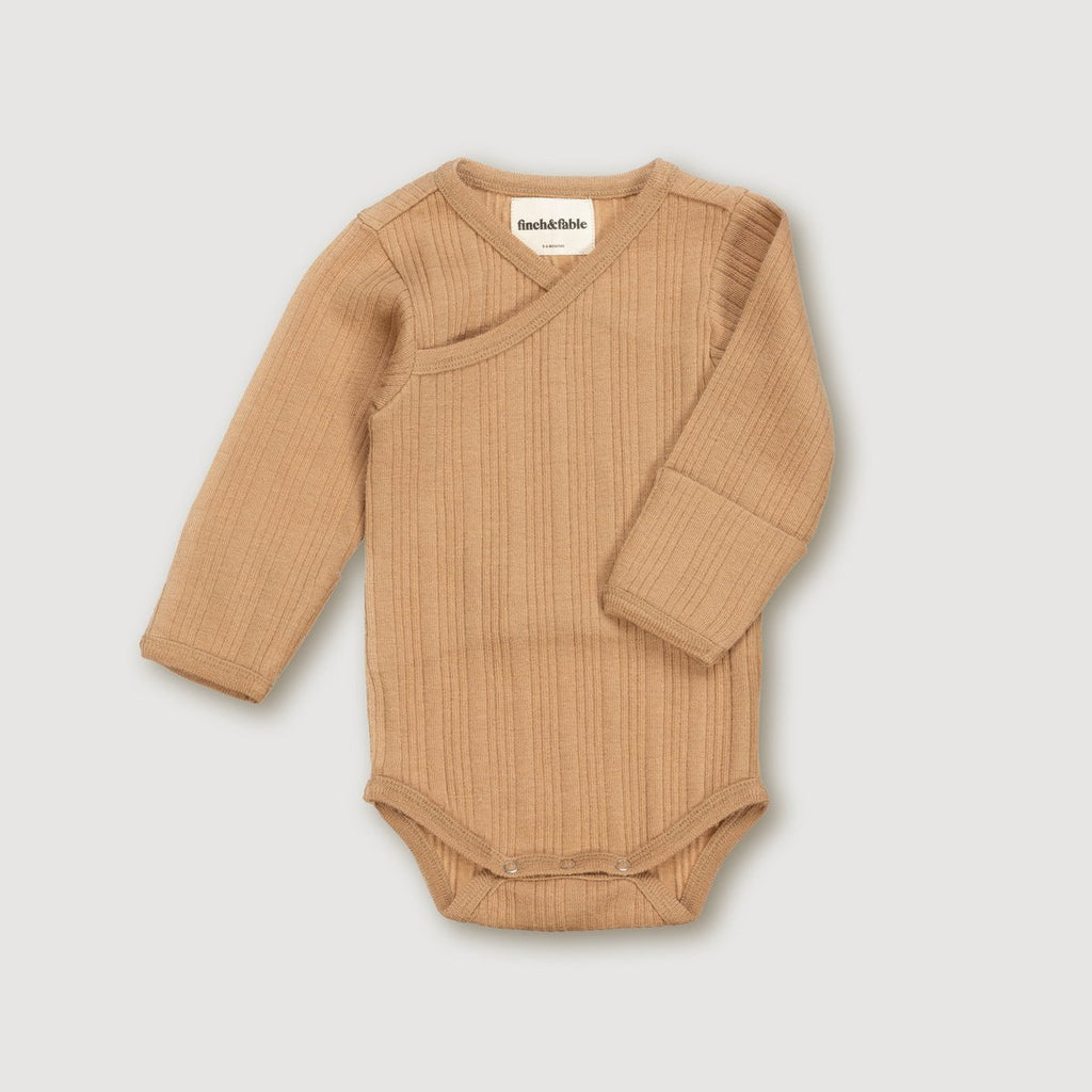 Baby Merino Rib Long-Sleeve Bodysuit – Fawn