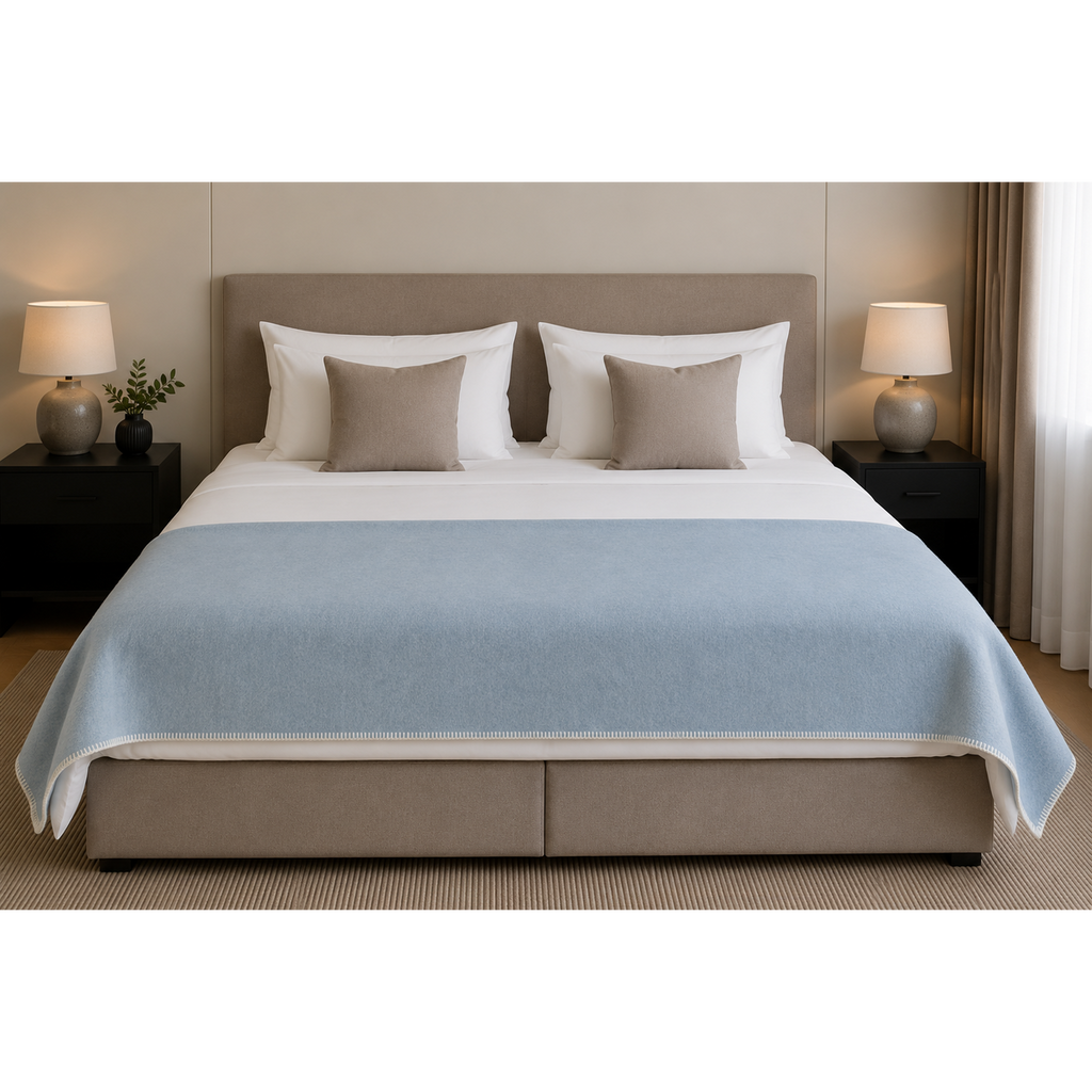 Wool Bed Runner – Blue Fog, 130 × 250 cm