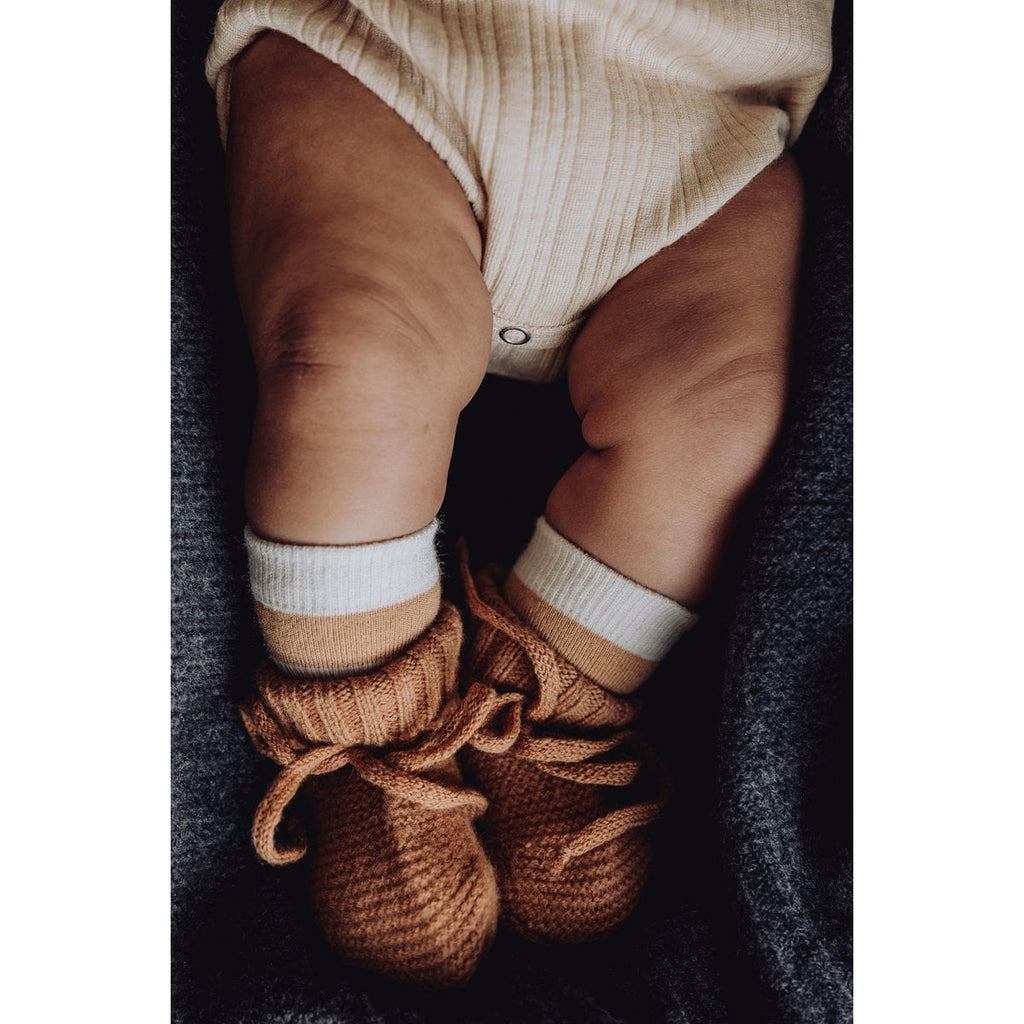 Merino Knitted Baby Booties – Fawn