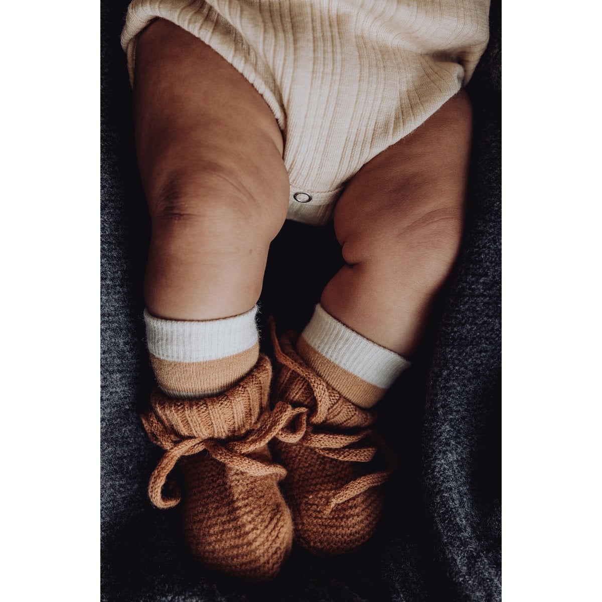 Merino Knitted Baby Booties – Fawn