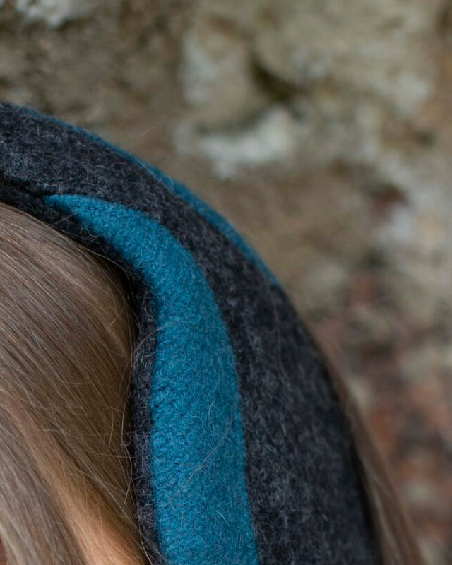 Close-up of the felted wool earmuff band