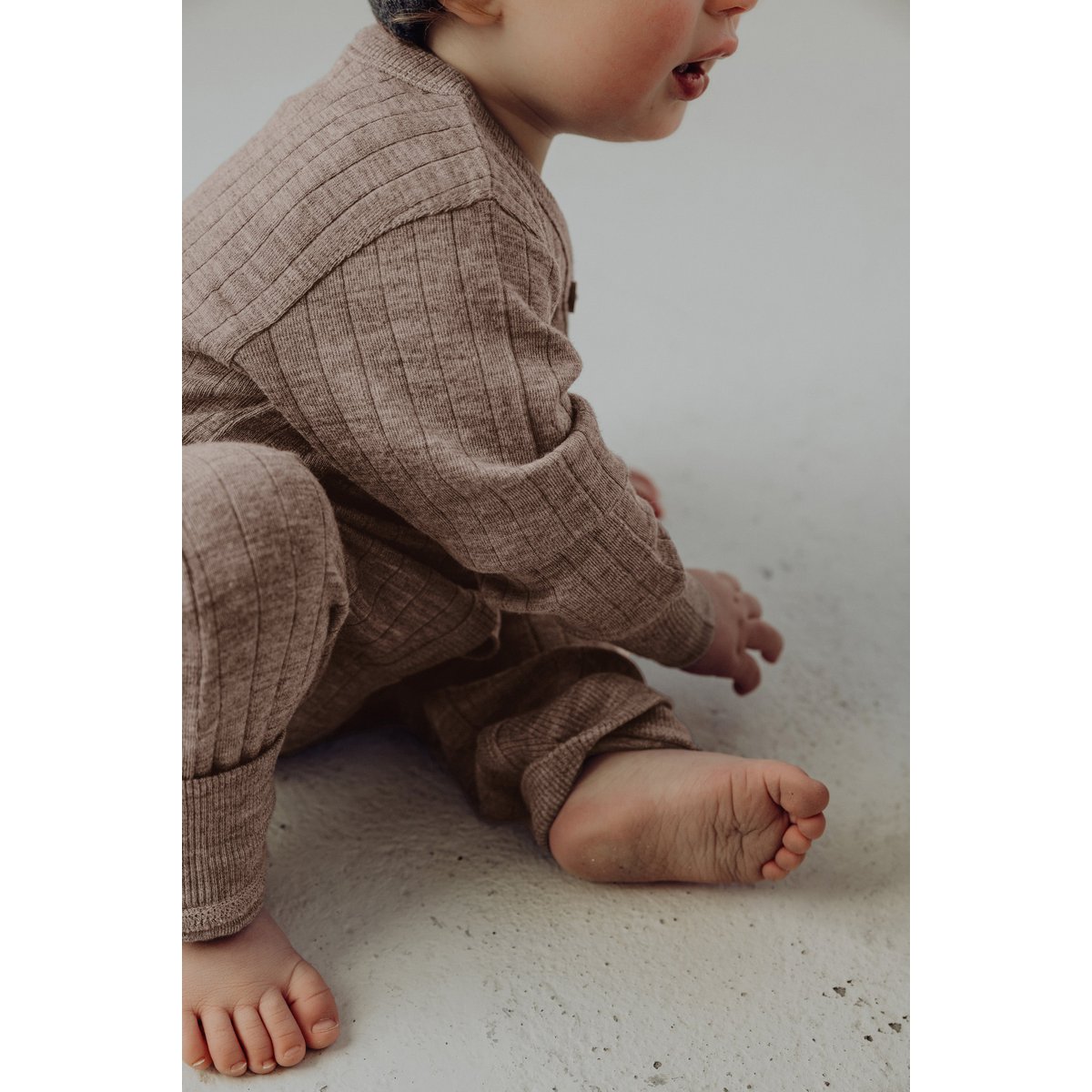 Baby Merino Rib Playsuit – Sand
