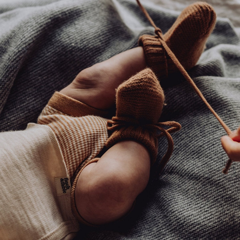 Merino Knitted Baby Booties – Fawn