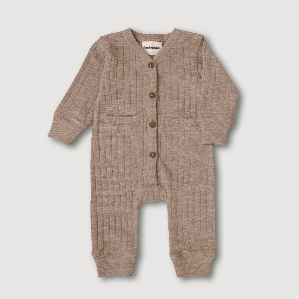 Baby Merino Rib Playsuit – Sand