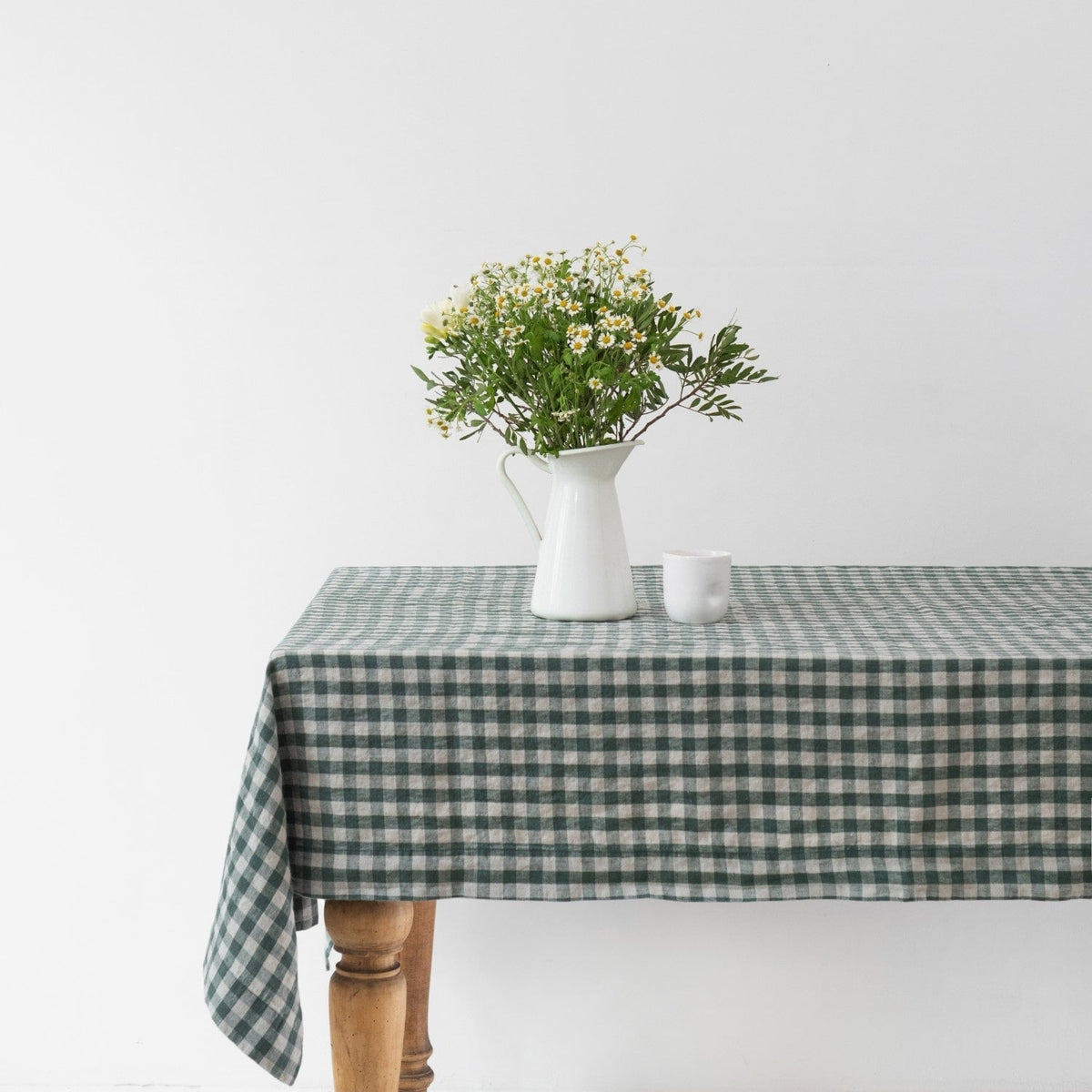 Forest Green Gingham Linen Tablecloth