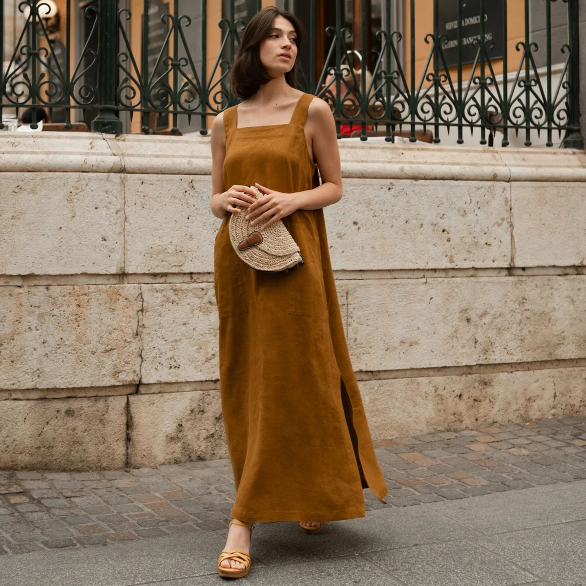 Linen Fugue Dress - Bronze