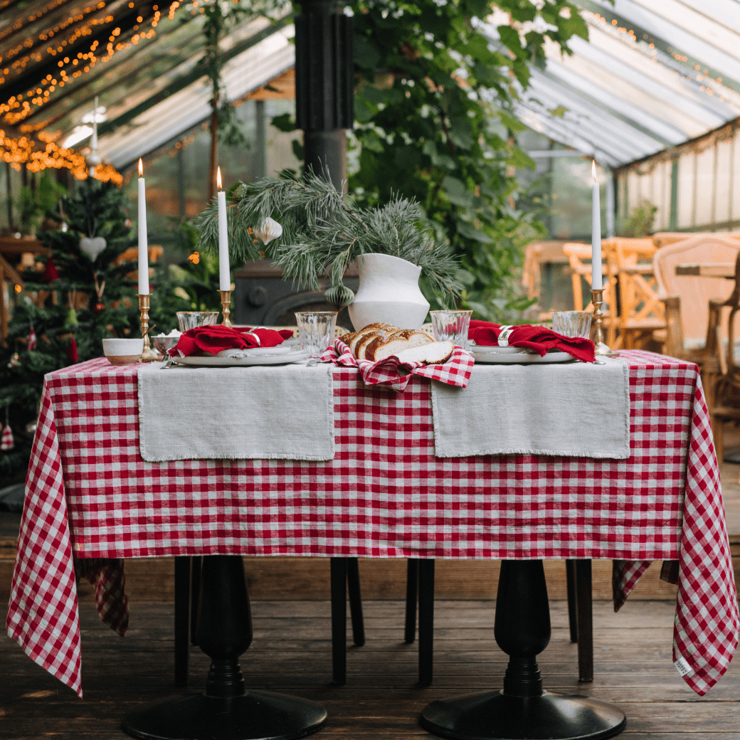 Red Gingham Linen Tablecloth