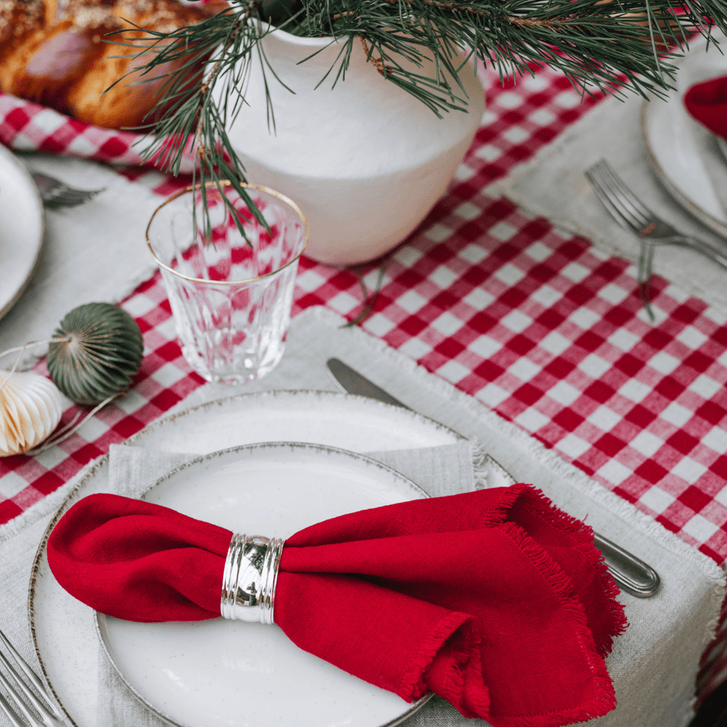 Red Gingham Linen Tablecloth