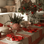 Red Gingham Linen Tablecloth